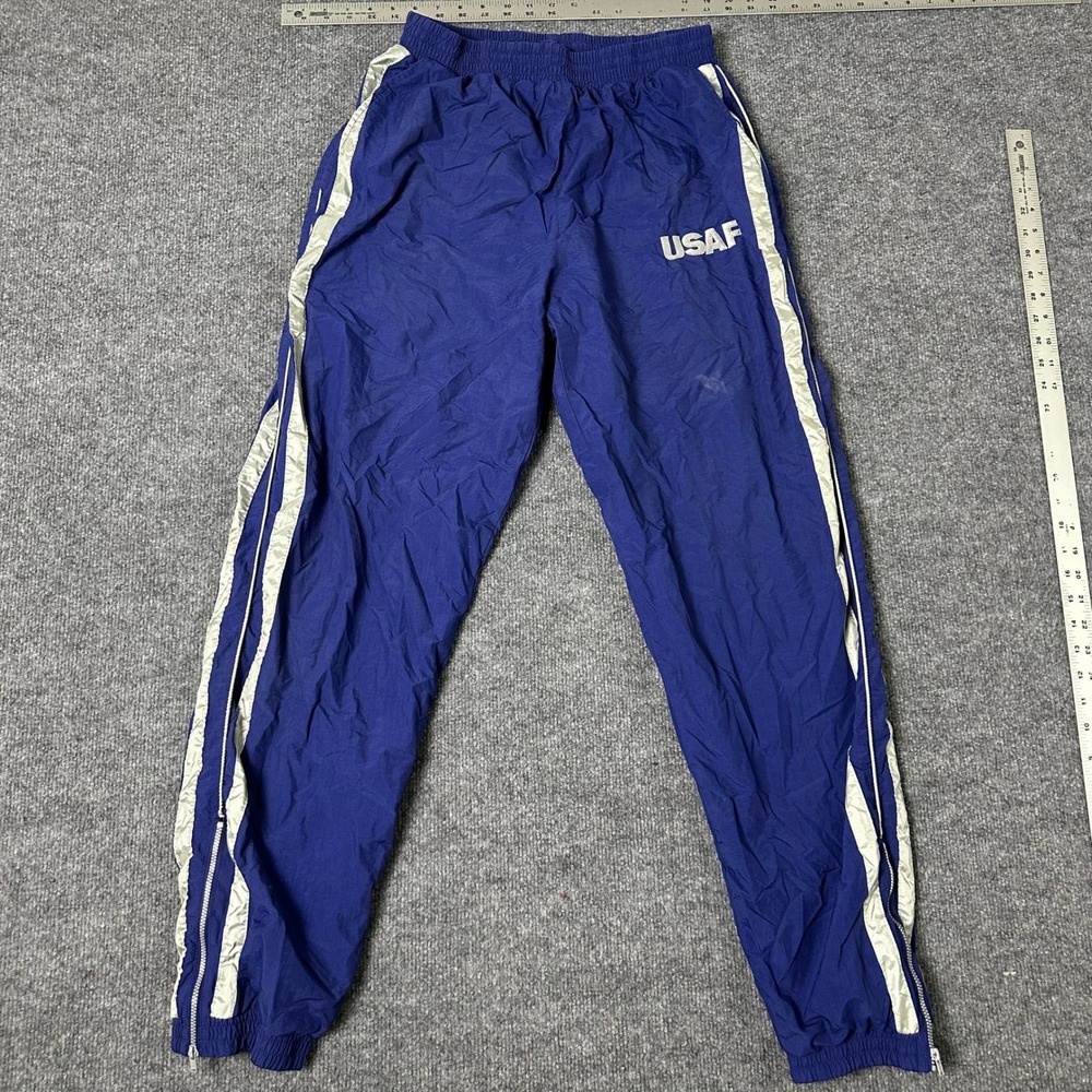 USAF Track Pants Mens Size XL Blue Silver Stripe Windbreaker Athletic Joggers